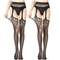 thumbnail image 2 of Aloohaidyvio 2 Pairs Tights Clearance Suspender Stockings for Women Sheer Garter Tights Lace Top Suspender Pantyhose Black, 2 of 3