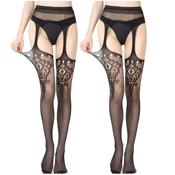 Birdeem Pantyhose for Women 2Pc Women Sexy Lace Leggings Pants Fishnet Netting Stockings Net Sexy Lingerie Transparent Hollow Out Hanging Stockings