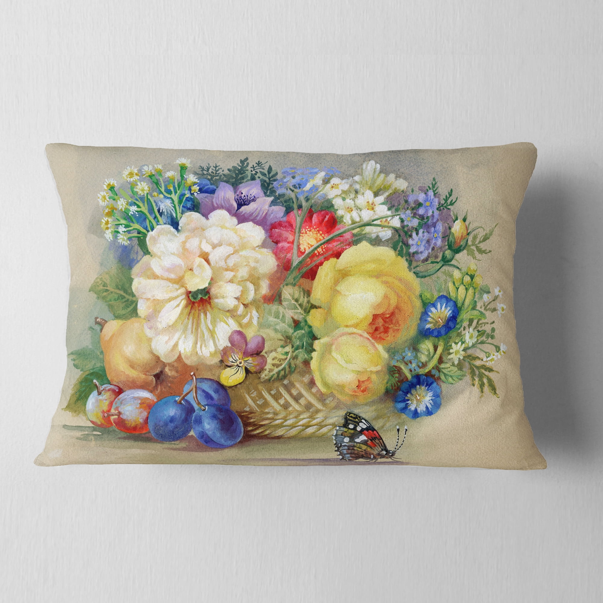 Designart Bunch of Flowers and Fruits - Floral Throw Pillow - 12x20