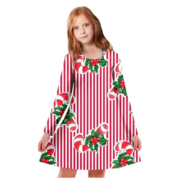 WEAIXIMIUNG Robes Blanches pour Adolescents, Robe de Fête à Manches Longues pour Enfants, Filles, Arbres de Noël, Imprimé Cerf, 8-9 Ans