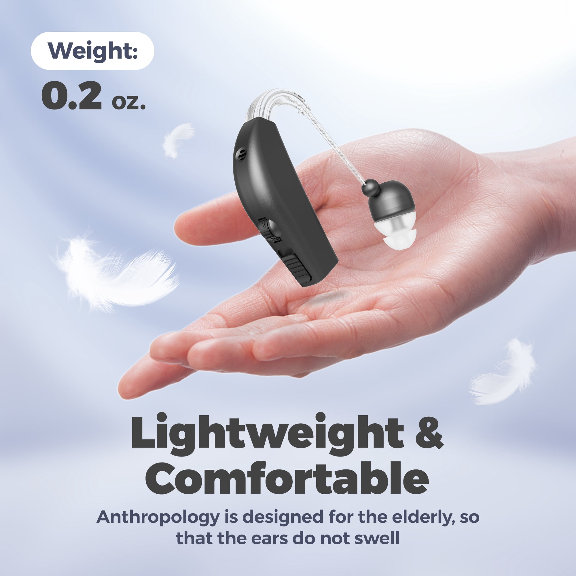 MEDca Rechargeable Pair Hearing Aid for Seniors, Personal Sound Amplifier - Black