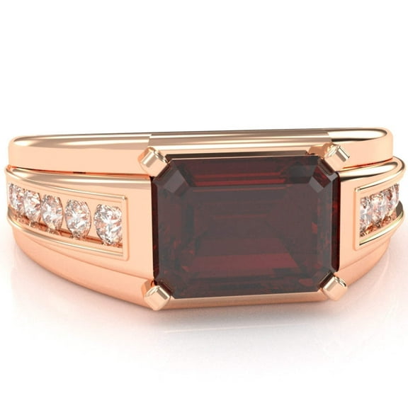 Men's Garnet Diamond Channel Ring In Solid 14k Rose Gold