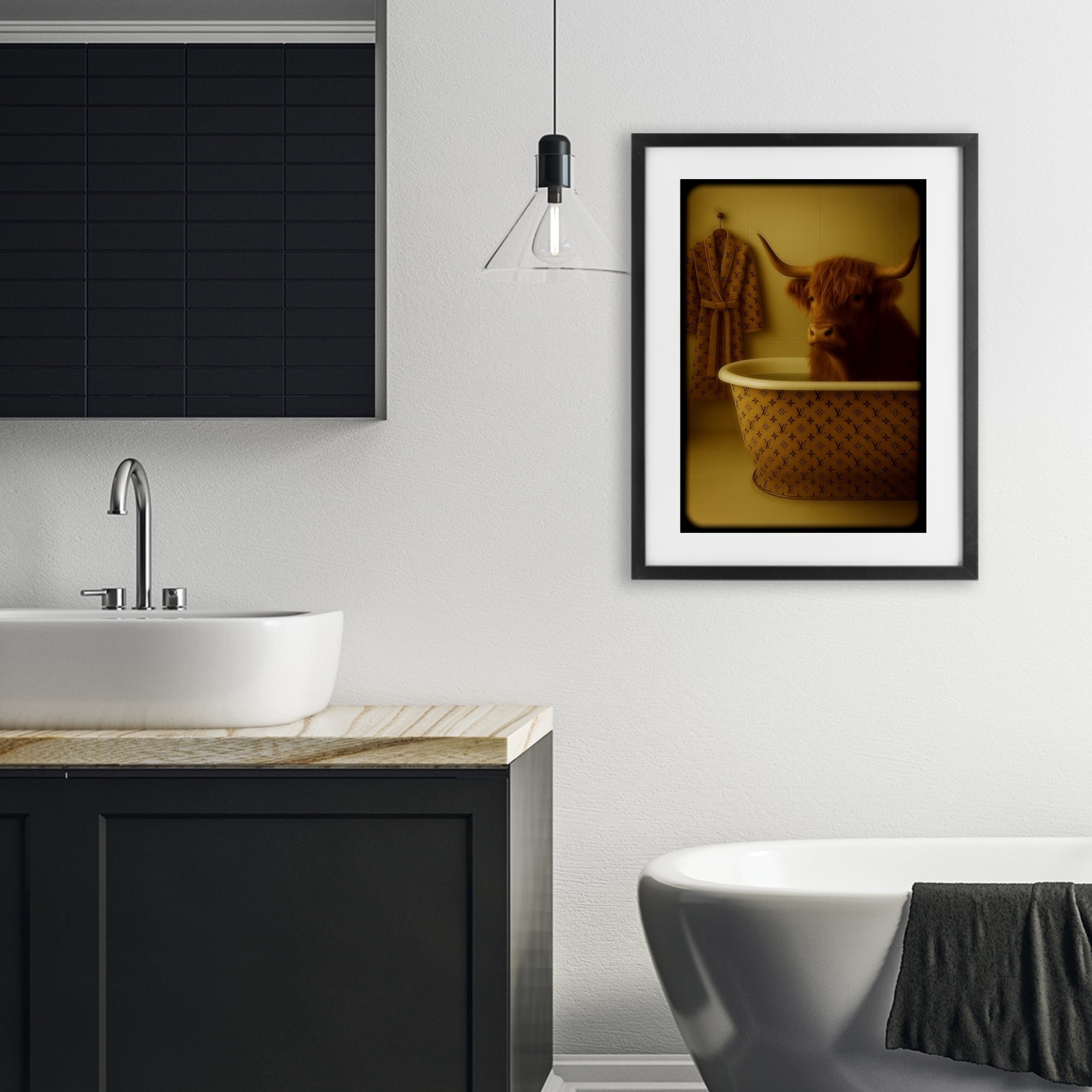 Stupell Industries Couture Highland in Luxury Tub Black Framed Print Under Glass, design by Grotto Studios
