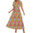 thumbnail image 2 of Wiyuqeen Summer Dresses for Women 2025 Short Sleeve Floral Dress Button V Neck Maxi Dress Casual Pleated Tunic Maxi Dresses, 2 of 9