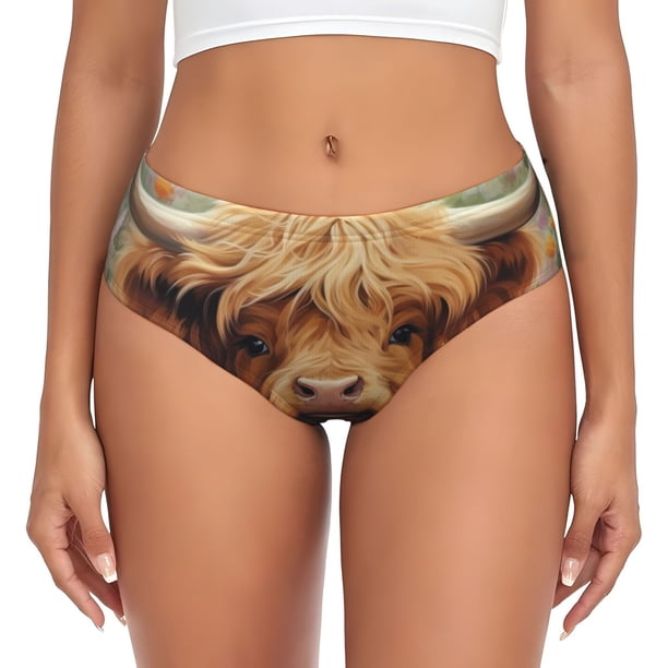 Fotbe Cute Floral Cow Calzones Estampados para Mujer – Ropa Interior de Algodón, Cómoda, Suave y Elástica-Medium
