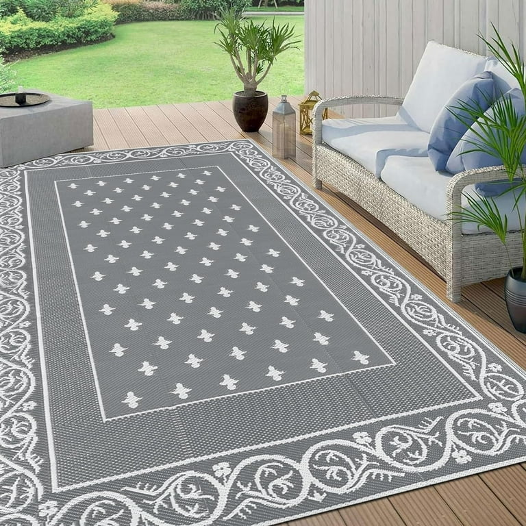 Findosom 6'x9' Gray Large Outdoor Mat RV Outdoor Rug Reversible Plastic  Straw Area Rug Mat Foldable Poratble Camping Rugs Waterproof Floor Mat and  Rug for RV, Patio, Backyard, Deck, Picnic, Beach 