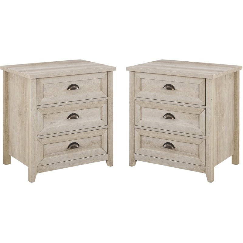 Walker Edison Odette 3 Drawer Framed Nightstand Set - White Oak ...