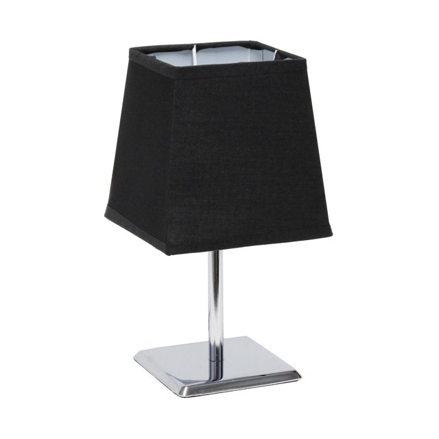 Simple Designs Mini lampe de table chromée avec abat-jour carré en tissu Empire
