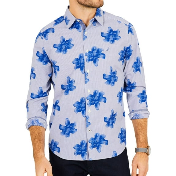 Nautica Mens Floral Button Up Shirt, Blue, Small