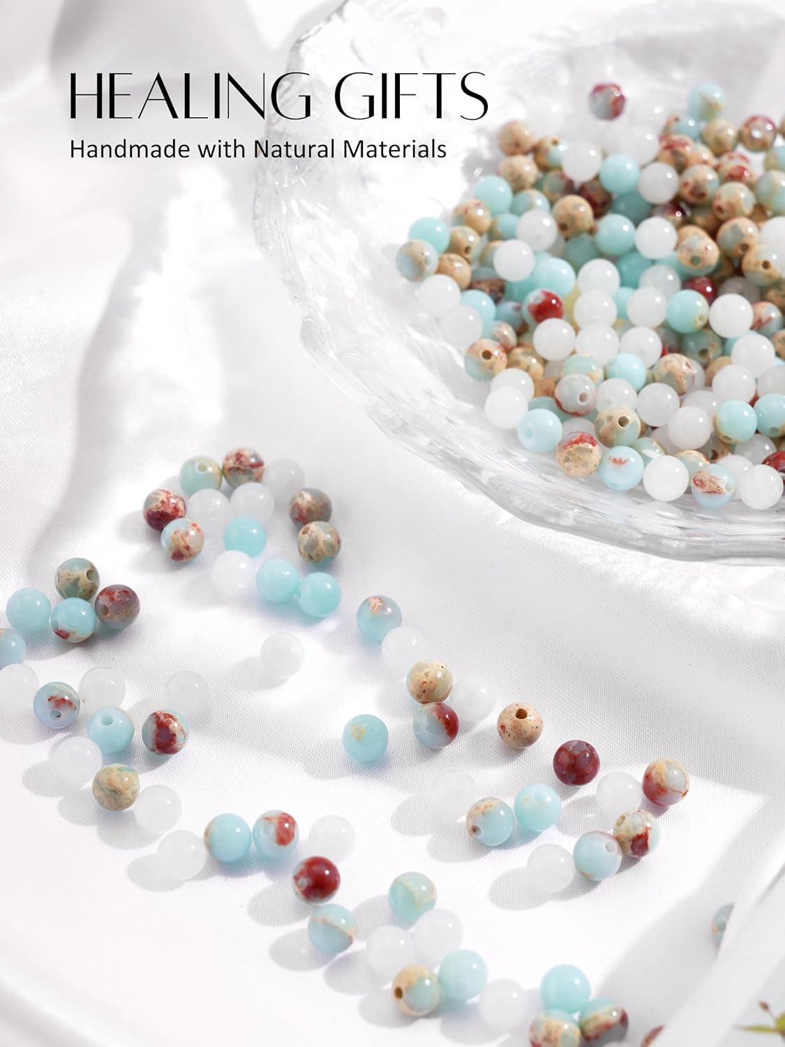 Lanyards for ID Badges and Keys, Retractable Beaded Lanyards for Women Natural Stone, Cute Teacher Lanyard with ID Holder Light Cyan