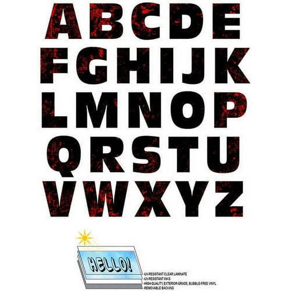 Alphabet Letters Uppercase Red Black Distressed Destroyed Zombie Horror Automotive Car Window Locker Bumper Stickers