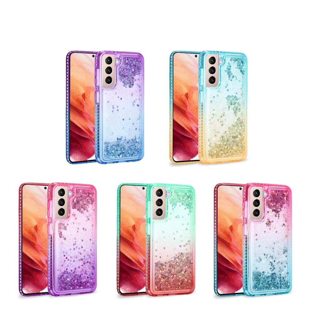 Samsung Galaxy S21 Phone Case, Slim Durable Liquid Glitter Dual Colors Stylish for Samsung
