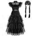 thumbnail image 1 of Conjunto de disfraz de Cosplay de Wednesday Addams, disfraz de fiesta de Carnaval de Halloween para niñas adultas, 1 of 3