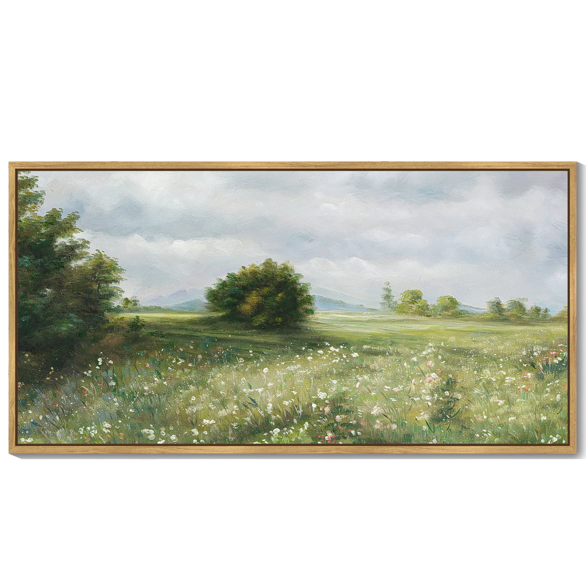Drsoum Large 20x40in Natural Framed Vintage Landscape Wall Art Home Decor Grassland Classic Wall Prints Farmhouse Bedroom Office Decor