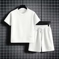 thumbnail image 4 of Abcomgle Boys Two Piece Sets Size 7-8 Waffle Knit Short Sleeve Tee Top and Elastic Waist Shorts Casual Athletic Boys Summer Clothes, 4 of 6