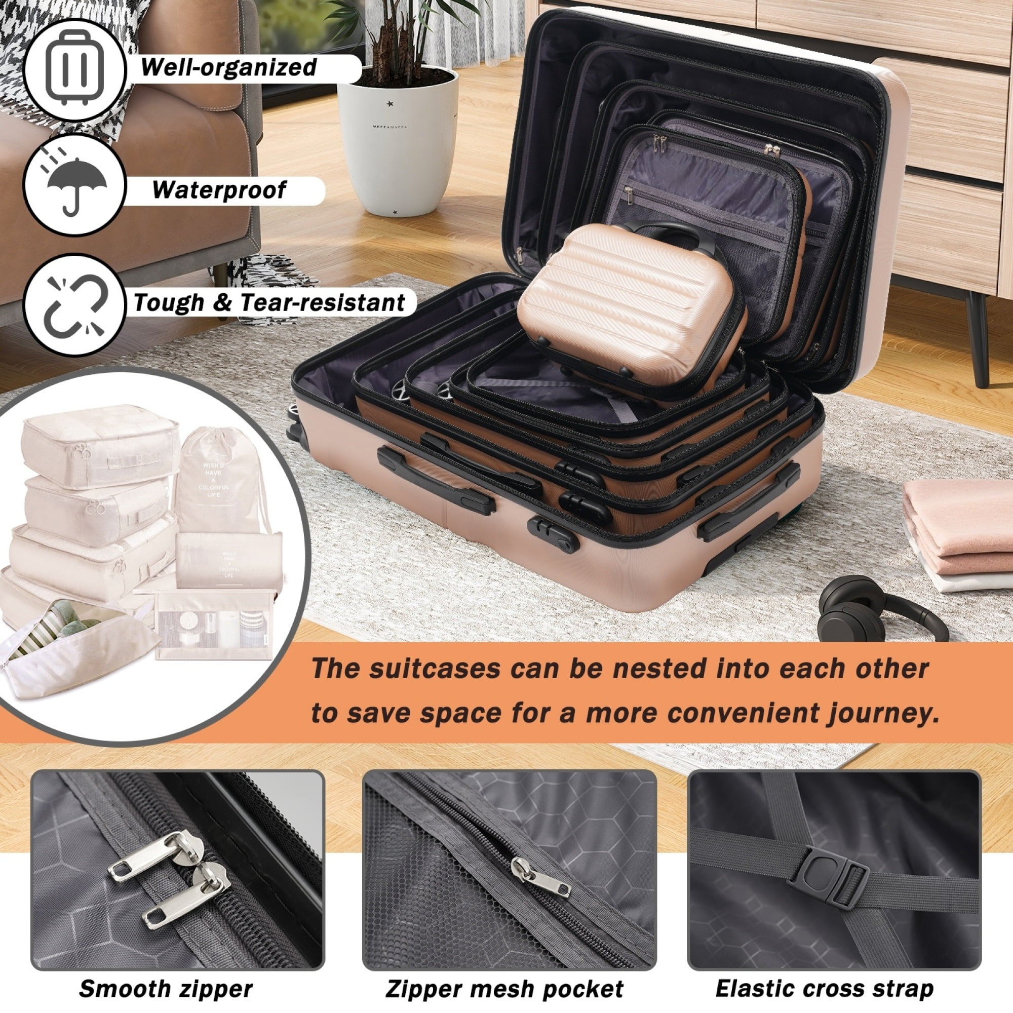 Hardshell ABS Luggage Set - Carry-On Suitcases with Dual Spinner Wheels,Check-In Sizes for Travel & Business