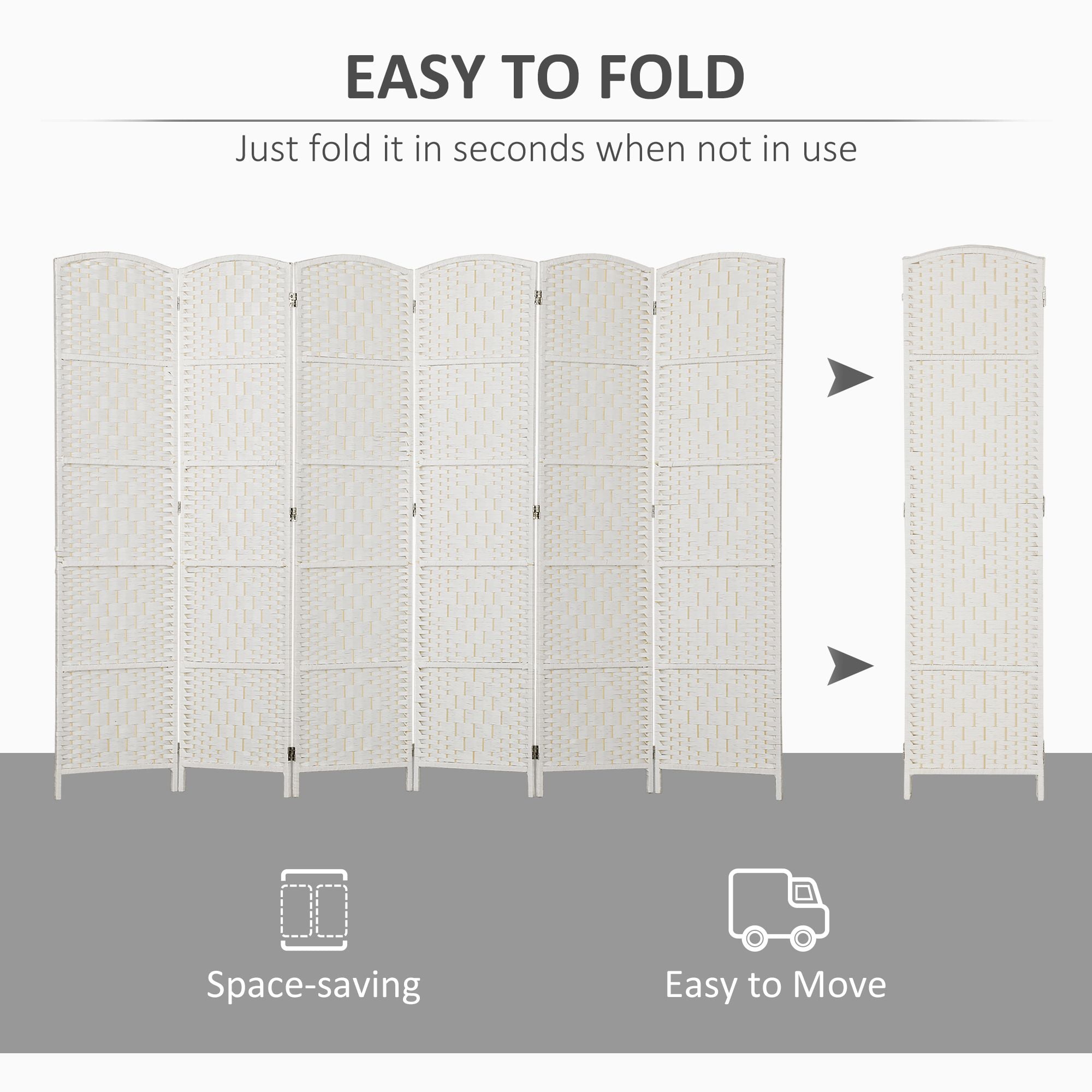 Dranite 6 Panel Folding Room Divider, 6FT Tall Portable Privacy Screen, White Weave Partition Wall for Bedroom