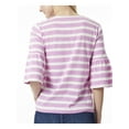 thumbnail image 2 of Womens Stripe Cotton Crew Neck Elbow Bell Sleeve Top Pink Lotus And Nyc White M, 2 of 2