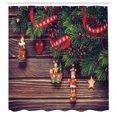 thumbnail image 3 of Ambesonne Christmas Shower Curtain, Vintage Wood, 69"Wx70"L, Green and Brown, 3 of 5