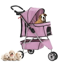 YEXJ New Pink Pet Stroller Cat Dog Cage 3 Wheels Stroller Travel Folding Carrier, Features-Rain Cover/Rain Screen, Cup Holder, Foldable