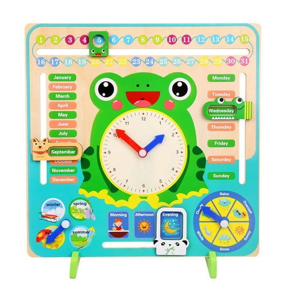 TopLLC Educational Toddler Toys Interactive Kids Toys Multi-Functional Wooden Clock Enducational Timing Learning Tool Time Month Date Baby Toys for Age 3+