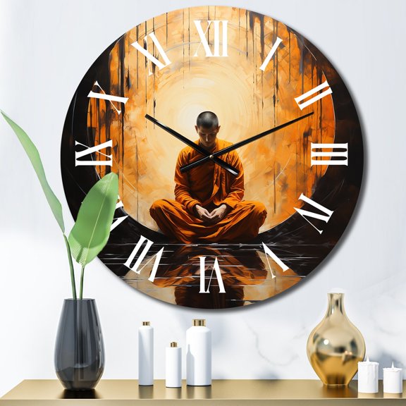 Designart "Simplicity Orange Buddhism Guru II" Spiritual Oversized Wall Clock