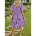 thumbnail image 3 of SANOPY Women 2025 Sping Summer Dress V Neck Smocked Waist Casual Flowy A Line Tiered Work Midi Dresses, 3 of 7