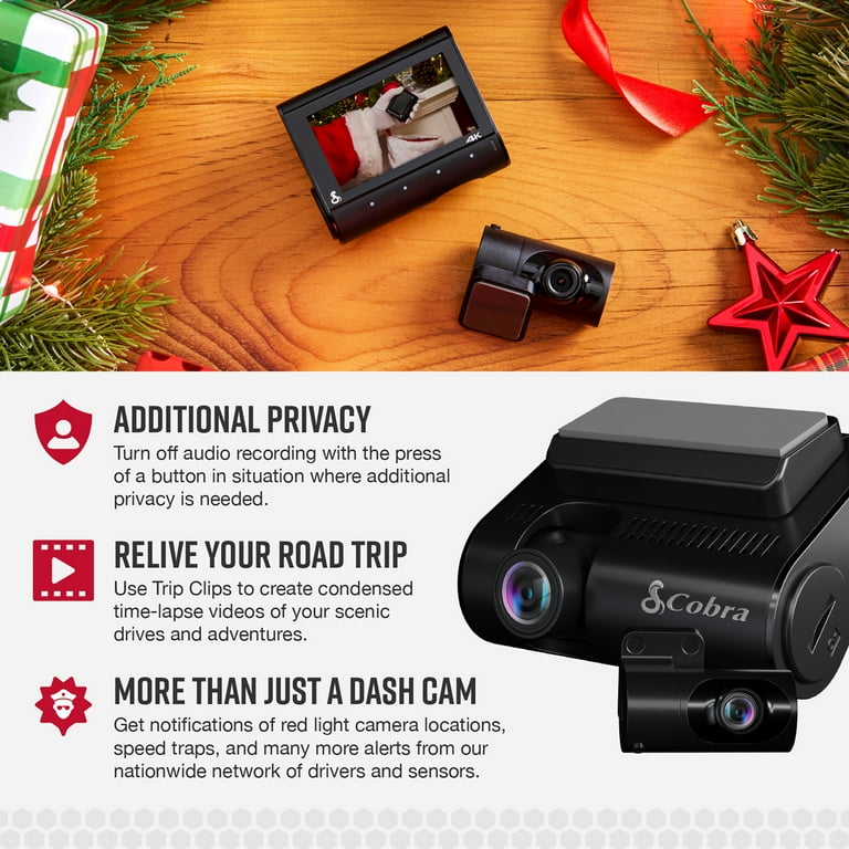 Cobra SC 250R Smart Dual View Front and Rear Dash Cam – True 4K