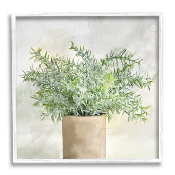 Stupell Industries Rustic Potted Herb Plant Overflowing Leaves Design Painting White Framed Art Print Wall Art, Design by Kim Allen