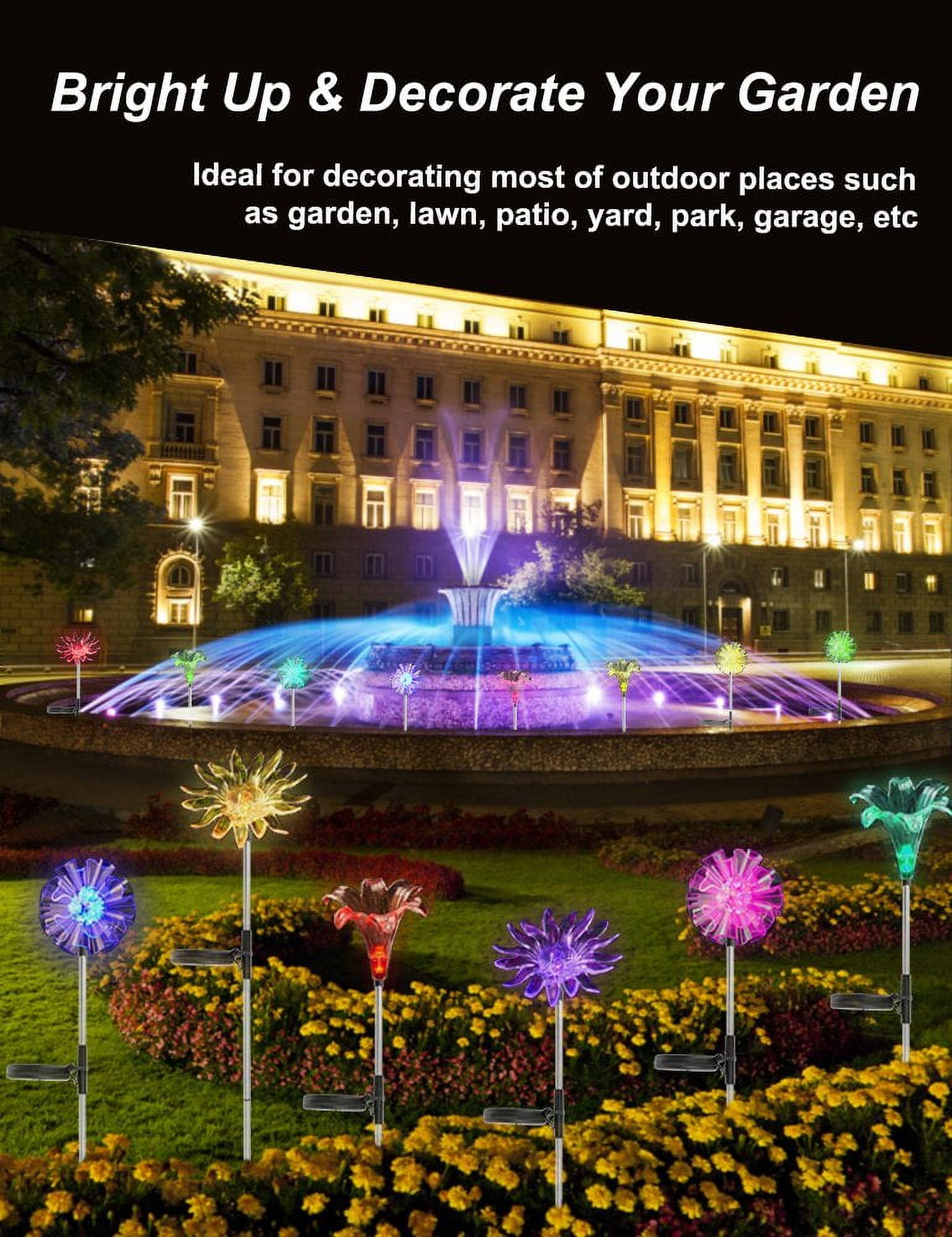 7 Color-Changing LED Solar Garden Stake Lights, 3 Pack Outdoor Solar Powered Flower Lights Waterproof Figurines Decor Landscape Pathway Lights for Garden, Yard, Lawn, Patio