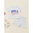 thumbnail image 3 of Musuos Boys Summer Outfit Short Sleeve Round Neck Clothing Tops + Letter Printing Elastic Waist  Shorts, 1-6 Years, 3 of 9