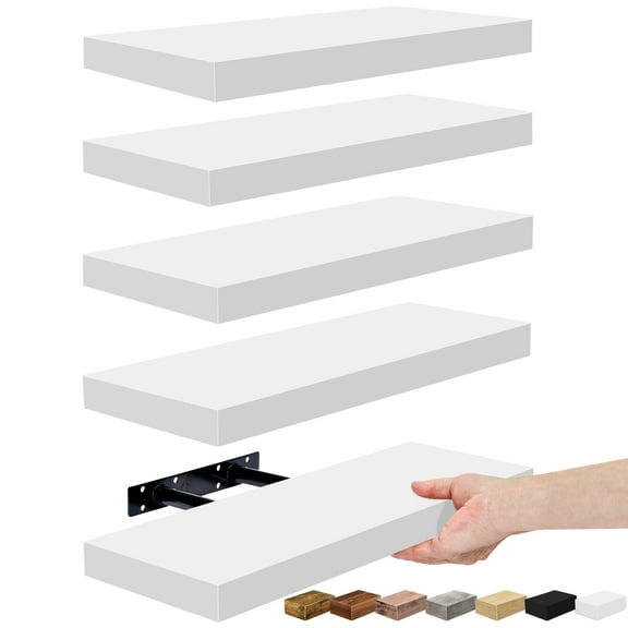 Sorbus 16.25" White Floating Shelves (Set of 5) – Wall Storage for Décor, Frames, Trophies