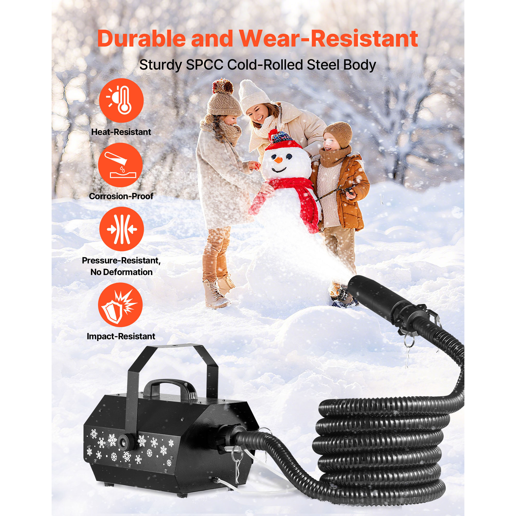 KFFKFF 1300W Quiet Snow Machine with Wireless Remote, Portable Snowflake Maker for Indoor and Outdoor Events, Ideal for Holiday Parties, Weddings, Stage Effects, and Decorative Displays