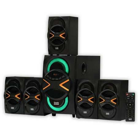 Acoustic Audio AA5210 Home Theater 5.1 Bluetooth Speaker System with LED Lights and FM Tuner