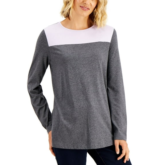Karen Scott Colorblocked Fleece Tunic Charcoal Heather XS