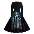 thumbnail image 3 of Women's Halloween Dresses Long Sleeve Cocktail Swing Dress Vintage Skeleton Pumpkin Printed Cosplay Party Costume, 3 of 3
