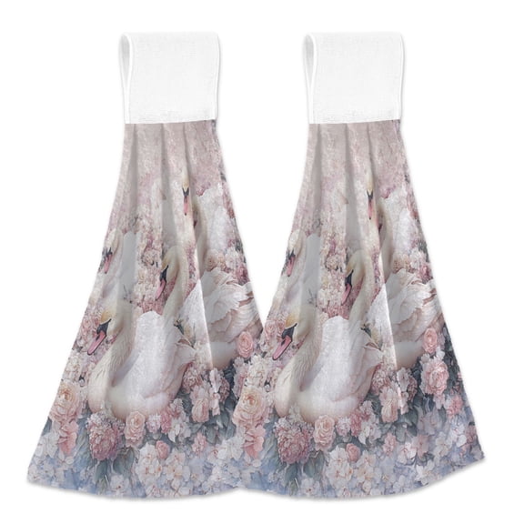 BZSMCE Hanging Hand Towels Fashion Harmony in Bloom Pattern 2-Pack - Velcro Style Bathroom Kitchen Towels