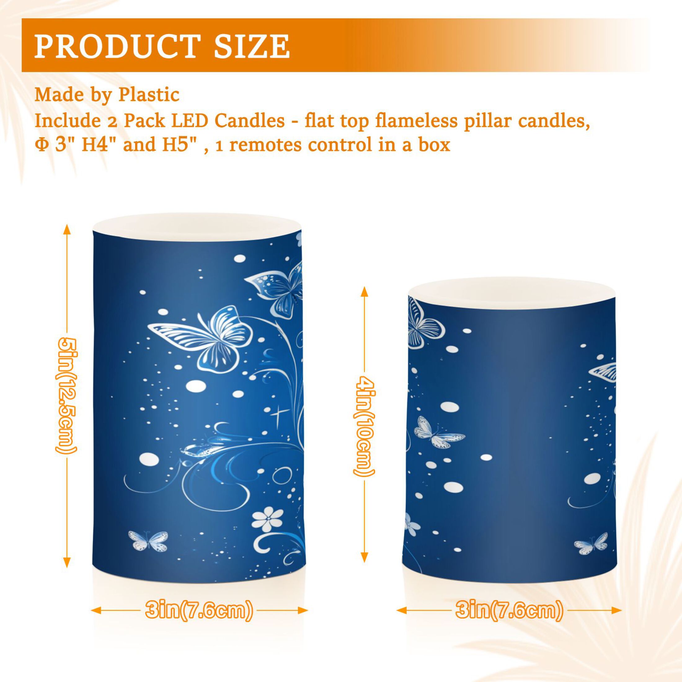 Flameless Candles Lights, Pack of two LED Lights, Dimmable LED Pillar Candles Battery Operated, Flames Remote Control White Butterfly