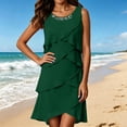 thumbnail image 2 of Womens Summer Dresses, Women's Flowy Chiffon Tiered Cocktail Dress Diamond Crewneck Sleeveless Layered Knee Length Wedding Guest Dresses, 2 of 6
