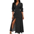 thumbnail image 2 of ChaoHeng Womens Summer Dresses Striped V Neck Drawstring Waist A Line Mini Short Sleeve Tunic Dress Black S, 2 of 6