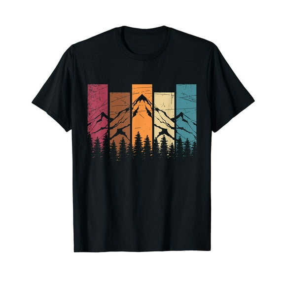 Wildlife Forest Nature Trees Retro Outdoors Mountains Hiking Black T-Shirt