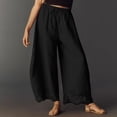 thumbnail image 2 of Women Cotton Lace Trim Wide Leg Pants Summer Casual Cropped Drawstring Elastic Waist Lightweight Trousers with Pockets, 2XL, 2 of 6