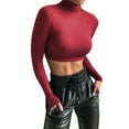 thumbnail image 4 of HOWPAY Womens Long Sleeve Shirts Soft Turtleneck Slim Fit Stretchy Crop Basic Tight Thermal Underwear Tops Casual Solid Color Going Out Fall Clothes Red M, 4 of 6