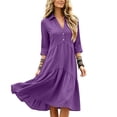 thumbnail image 6 of Ayolanni Solid Dresses for Women 3/4 Sleeve V-Neck A-Line Maxi Dress Wedding Guest Plain Party Button Down Long Dress Purple L, 6 of 6
