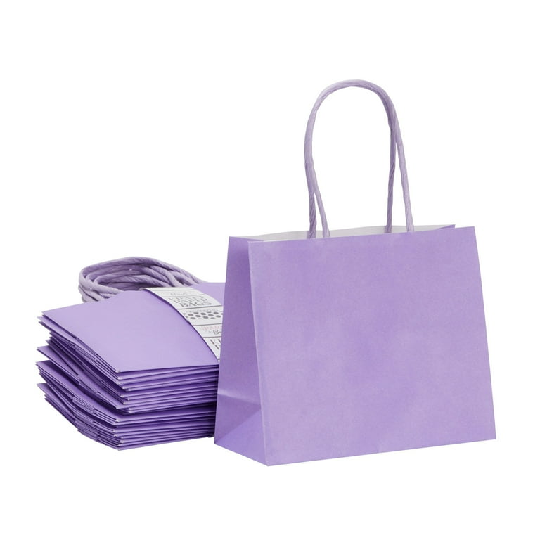 50 Pack Purple Paper Gift Bags with Handles, Bulk Set for Birthday