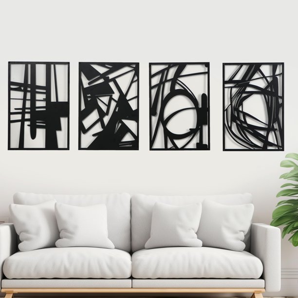 Arte de pared OUR NEST Arte lineal 3D de metal abstracto negro (16 x 11) cm