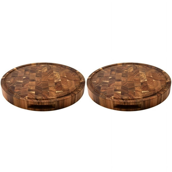 2X Wood End Grain Cutting Boards Wooden Butcher Block Meat Cutting Wood Thick Board Round Wood Chopping Boards