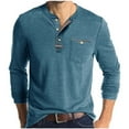 thumbnail image 2 of Dolkfu Mens Tee Shirt Henley Long Sleeve Solid Pocket Button up T Shirts Men Tops,3X, 2 of 7
