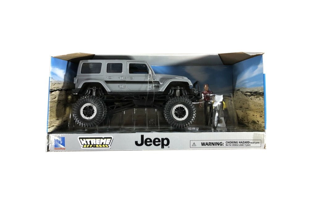 Jeep Wrangler Sahara w/ Dirt Bike and Figurine, Gray - New Ray