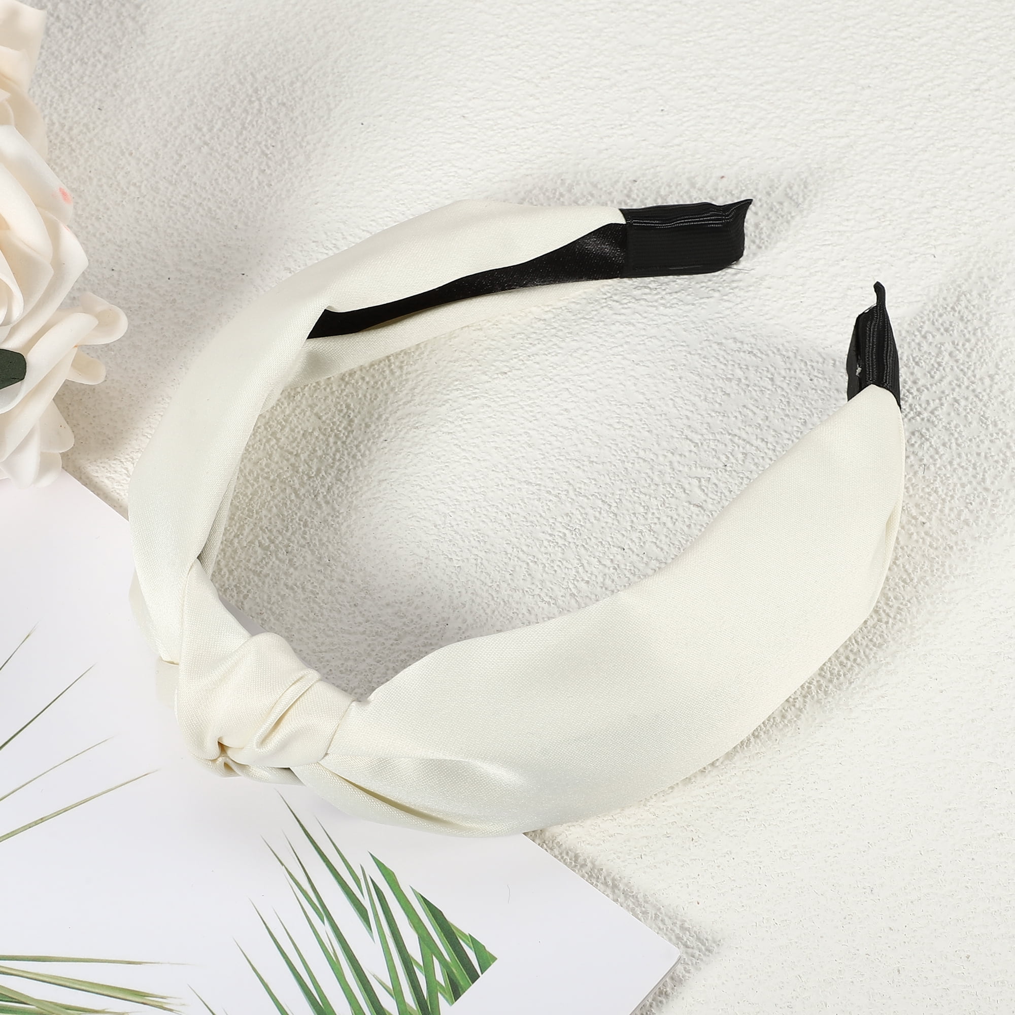 Unique Bargains Silk Knotted Headband Hairband for Women 1.2 Inch Wide White